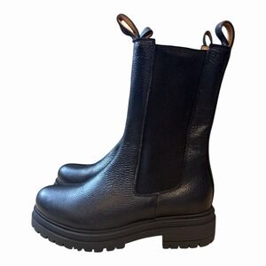 Anthro Maeve Black Leather Lug Sole Chelsea Boots Platform 39